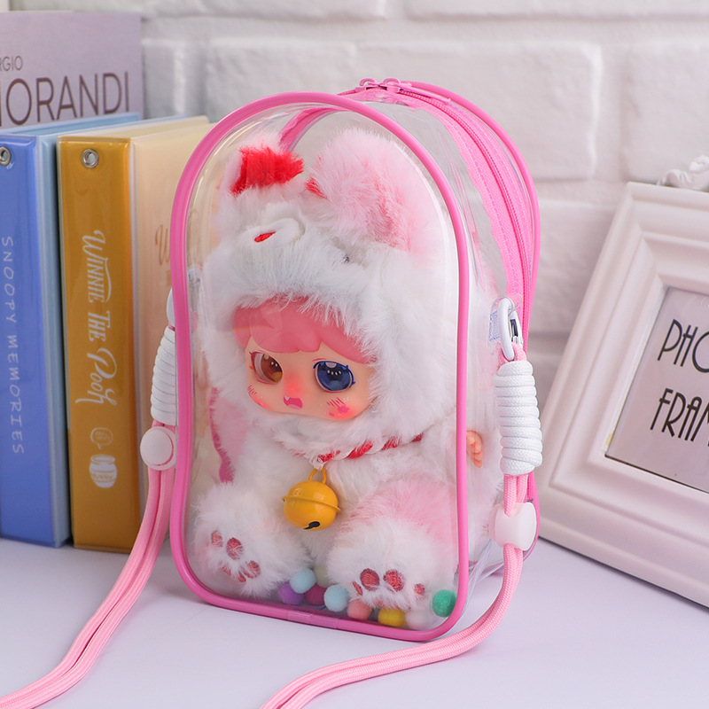 20cm Cotton Doll Walking Bag Transparent Pvc Storage Dustproof Protective Cover Single Shoulder Strap Winter Movement Doll Bag