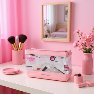 Korean Pvc Cosmetics Cosmetics Bag Women's Pu Straw Mat Pattern Large Capacity Transparent Waterproof Cosmetic Toiletry Bag Factory Wholesale