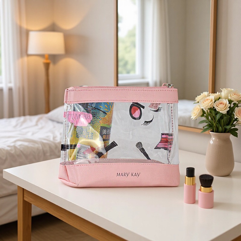 Korean Pvc Cosmetics Cosmetics Bag Women's Pu Straw Mat Pattern Large Capacity Transparent Waterproof Cosmetic Toiletry Bag Factory Wholesale
