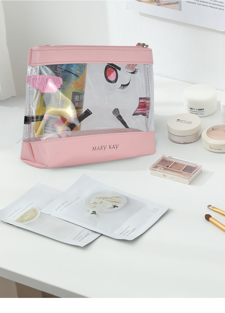 Korean Pvc Cosmetics Cosmetics Bag Women's Pu Straw Mat Pattern Large Capacity Transparent Waterproof Cosmetic Toiletry Bag Factory Wholesale