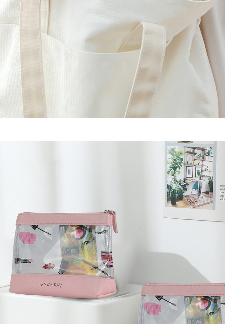 Korean Pvc Cosmetics Cosmetics Bag Women's Pu Straw Mat Pattern Large Capacity Transparent Waterproof Cosmetic Toiletry Bag Factory Wholesale