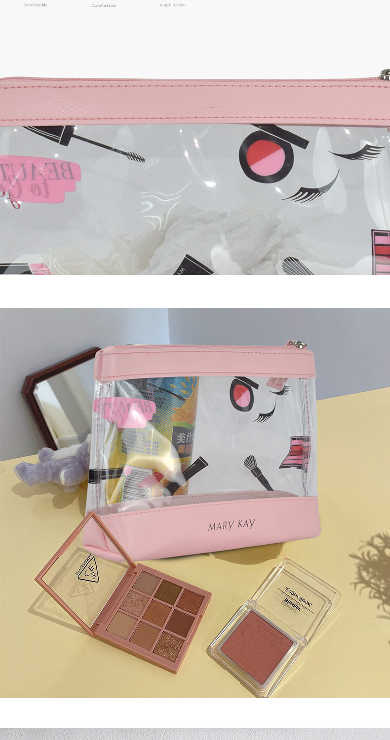 Korean Pvc Cosmetics Cosmetics Bag Women's Pu Straw Mat Pattern Large Capacity Transparent Waterproof Cosmetic Toiletry Bag Factory Wholesale