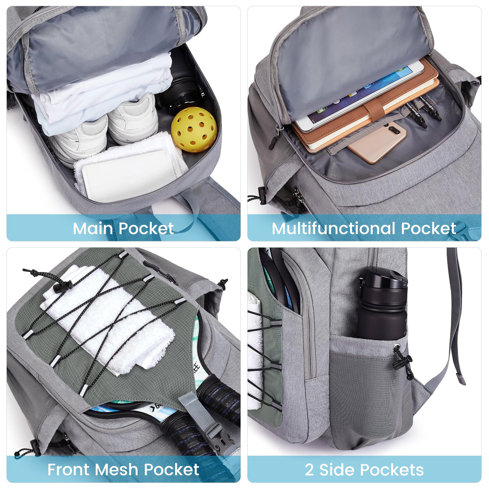 Cross-Border New Pickleball Bag, Pickleball Backpack, Adjustable Racket Bag Suitable for 2 to 4 Rackets, Badminton Bag