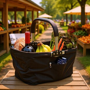 Cross-Border Amazon Best-Selling Foldable Shopping Basket Aluminum Frame Durable Shopping Basket Storage Basket Picnic Basket New
