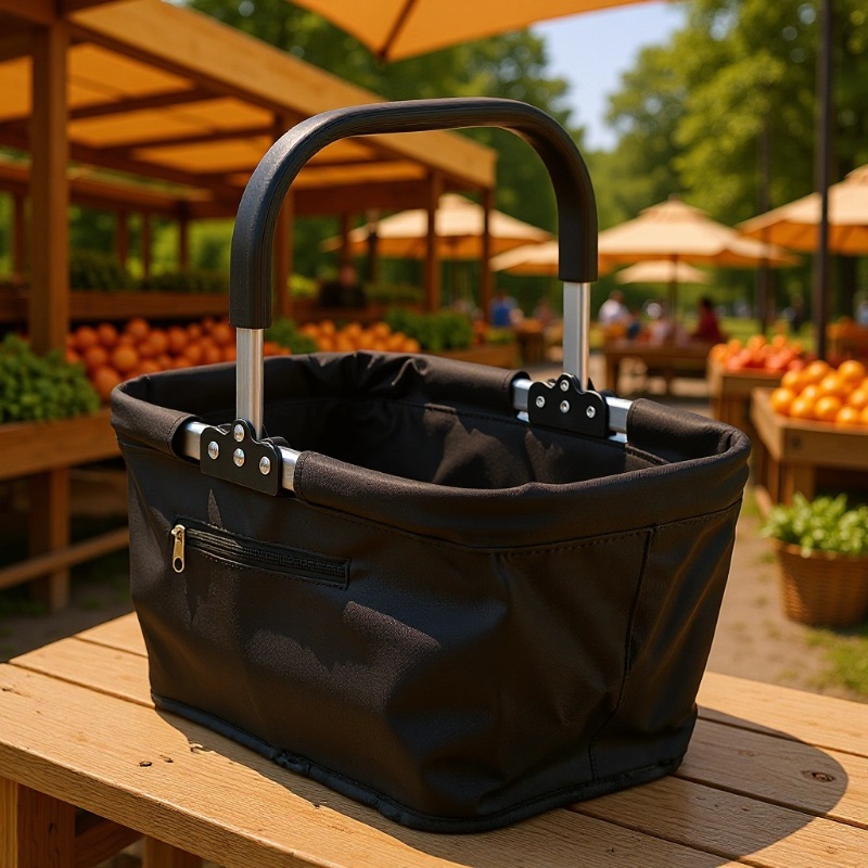 Cross-Border Amazon Best-Selling Foldable Shopping Basket Aluminum Frame Durable Shopping Basket Storage Basket Picnic Basket New