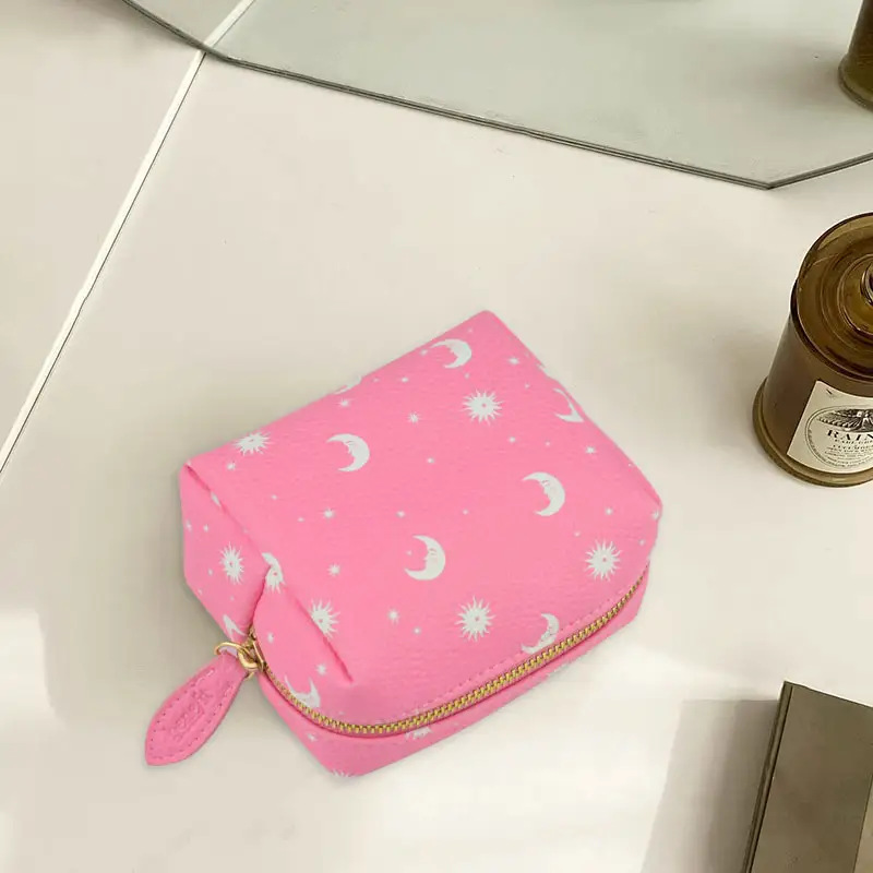 Cute Solid Color Small Wallet Mini Zipper Women's Coin Purse Floral High-Value Cosmetic Bag Large Capacity Storage Bag
