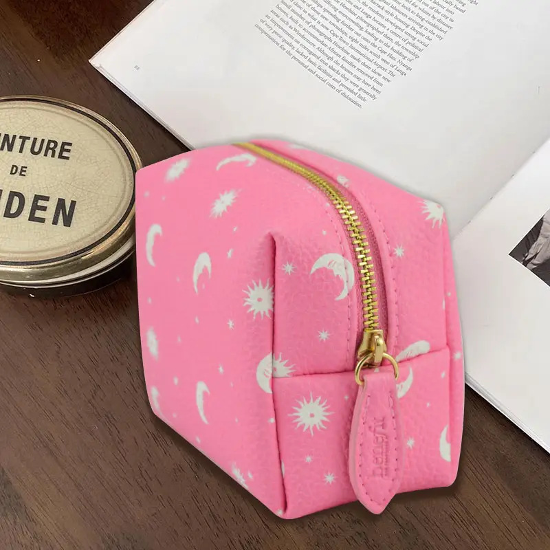 Cute Solid Color Small Wallet Mini Zipper Women's Coin Purse Floral High-Value Cosmetic Bag Large Capacity Storage Bag