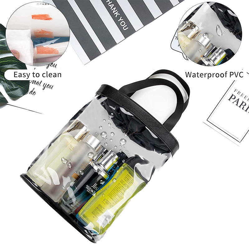 Manufacturer Pvc Storage Bag Multifunctional Satchel Cosmetics Cosmetics Bag Wash Bag Drawstring Opening Tote Bag