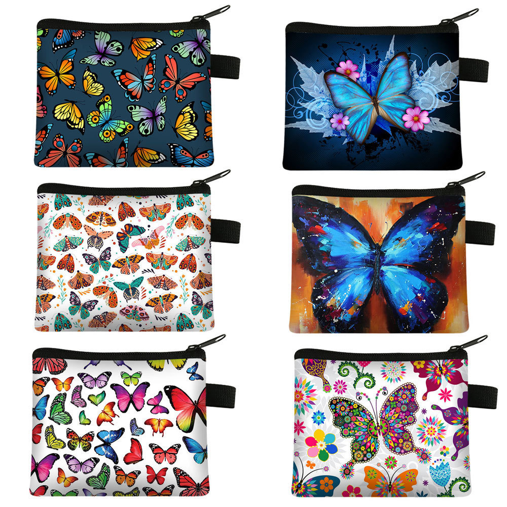 Amazon's New Cool Butterfly Print Coin Purse Student Portable Card Holder Coin Key Storage Bag Polyester