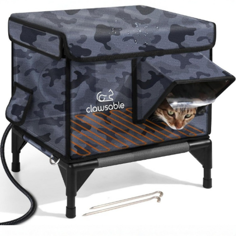 Amazon Cat House Pvc Tube Elevated Oxford Cloth Waterproof Cat House with Heating Pad Stray Cat Nest Cat House