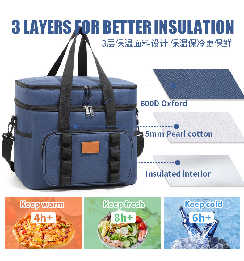 Cross-Border Amazon Large-Capacity Outdoor Camping Ice Bag Picnic Thickened Aluminum Foil Thermal Insulation Bag Fruit Preservation