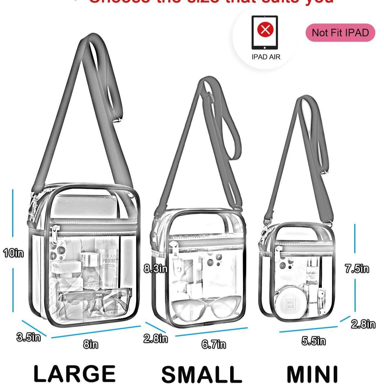 Uspeclare Transparent Wallet Stadium Approved Crossbody Bag Unisex Crossbody Bag