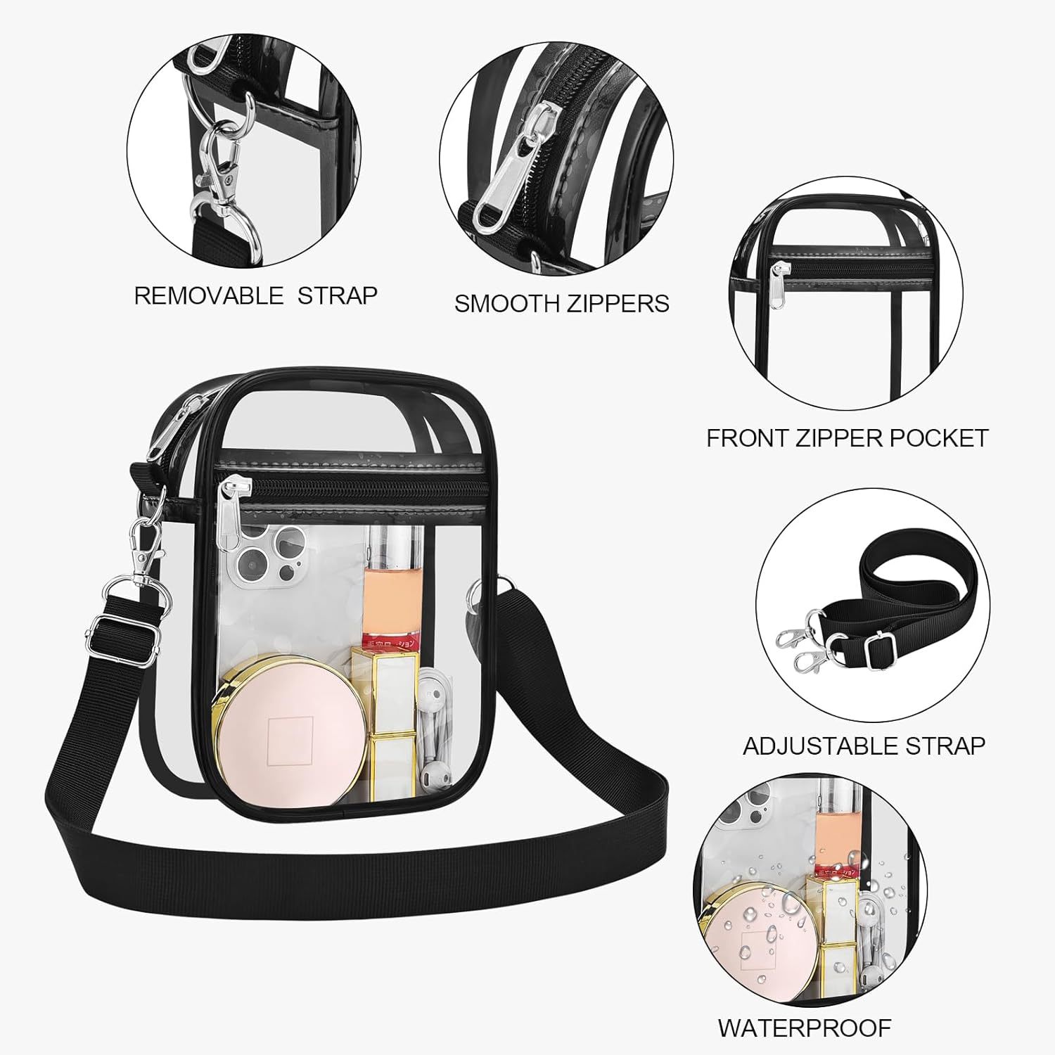 Uspeclare Transparent Wallet Stadium Approved Crossbody Bag Unisex Crossbody Bag