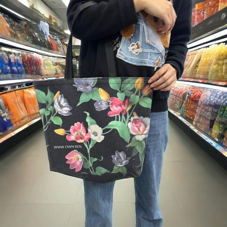 Canvas tote bag tulip printed canvas bag source manufacturer self-operated and self-sold www.own.ren brand